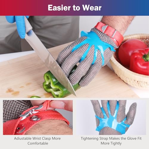 Chainmail Gloves for Cutting Meat&Food,Highest Level Cut Resistant Glove Food Grade,Upgrade Stainless Steel Metal Mesh,Cut Proof Glove for Chefs,Butcher Safety Work(L) - size: Large