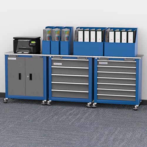 LARBANKE 7-Drawer Rolling Tool Chest with Key Locking System,Tool Chest with 360° Lockable Wheels and Four Padded Feet,can be Formed into a Large Workbench,Tool Storage Chest for Garage Workshops