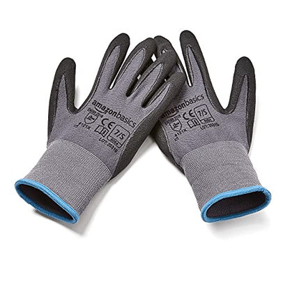 Amazon Basics Micro-Foam Nitrile Coated Safety Work Gloves, Nylon Liner Fiber, Touch Screen Compatible, Grey, Size 7 (S), 6-Pack - size: Small (Pack of 6)