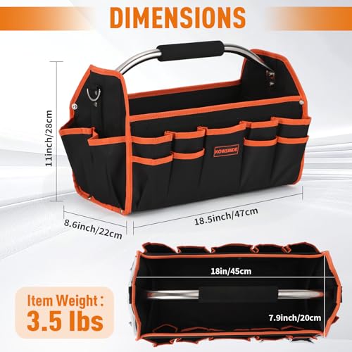 Kowsinde 18 Inch Tool Bag, Electrician Tool Bag, Open Top Tool Bags, 26 Pockets Can Hold Many Tools, Steel Handle and Removable Shoulder Strap - color: Orange