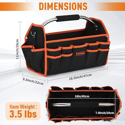 Kowsinde 18 Inch Tool Bag, Electrician Tool Bag, Open Top Tool Bags, 26 Pockets Can Hold Many Tools, Steel Handle and Removable Shoulder Strap - color: Orange