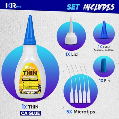CA Glue Thin Viscosity Kit (3x1.75 oz.) Cyanoacrylate Glue, Super Glue for Precision Repairs, Wood, Plastic, Model Building, Crafts, and 3D Printing, Fast-Drying Adhesive for Tight Spaces and Cracks - size: 3 Pack, style: Thin CA Glue