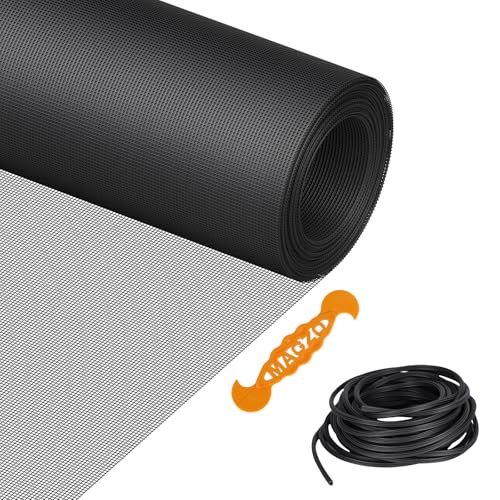 Window Screen Replacement Kit, 59"W × 106"L Durable Polyester Adjustable Screen Mesh with Retainer Spline (32ft) for DIY Project Window Screen Door Screen Replacement & Repair, Black - color: Black, size: 59" x 106"