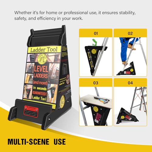 Brvclon Ladder Leveler for Uneven Ground, Slopes, Roofs, Stairs, Multifunctional Ladder Stabilizer with Storage, up to 500 Lbs, with Non-Slip Rubber Strip, Without Installation, Black