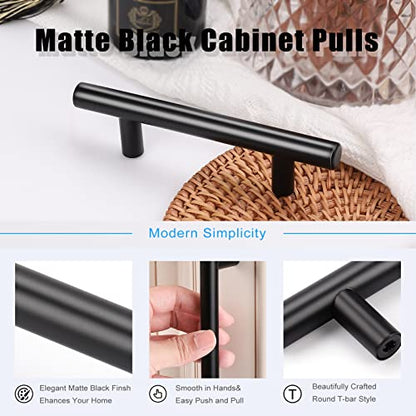 KNOBWELL 6 Pack 3" Kitchen Cabinet Handles Black, Modern Matte Black Dresser Drawer Pulls for Cupboard Vanity Closet, 5" Overall Length - color: Black, size: 3 inch(76mm)