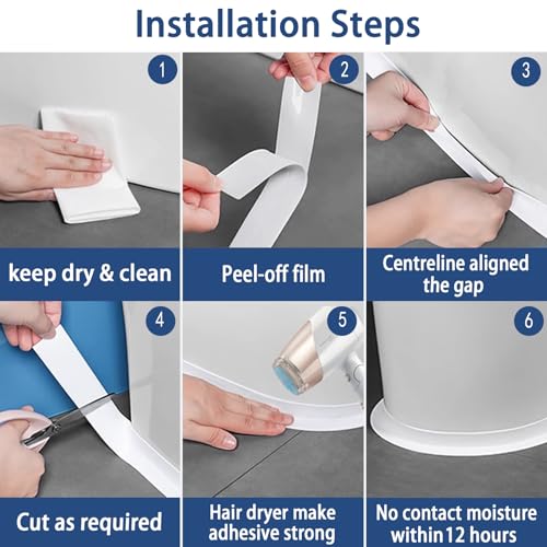 Caulk Tape, Caulk Tapes Waterproof Self Adhesive, Traditional Caulking Sealant Replacement, Caulking Strips for Toilet, Bathroom, Sink, Bathtub, Floor Wall Edge Protector（1.42" x 10.5Ft）