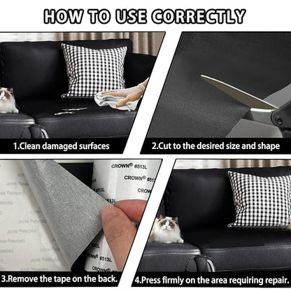 Leather Repair Tape,3.9 x 63 Inches Self Adhesive Leather Repair Patch,Vinyl Repair Kit for Furniture,Couches,Car Seats,Sofas,Office Chairs,Black - color: Black, size: 3.9*63inch