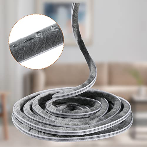 Weather Stripping Door Seal - 5m (16ft) Brush Weather Stripping,Card-Slot Seal Strip Pile Weatherstrip Sweep Brush for Door Window (6mm x 12mm (Backing 0.236 x Brush 0.472 Inch), Gray) - size: 6 mm x 12 mm