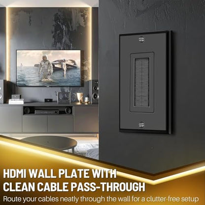 TNP Brush Wall Plate with Mounting Bracket Kit (5 Pack) Single Gang Cable Entry Access Brush Bristles Style Strap Opening Port Insert Socket Wiring Plug Jack Face Cover Outlet Mount Panel (Black) - color: Black, size: 1 Gang (5 Pack)