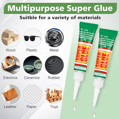 WOUSEDO 24 X 3g Super Glue Clear, Strong Adhesive,Super Glue Fast Drying Cyanoacrylate Glue for Wood,Rubber,Leather, Plastic, Metal, Rhinestone Jewelry, DIY Crafts and More - color: 24 X 3g