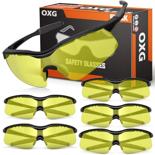 OXG 6 Pack Tinted Safety Glasses for Men Women, Safety Goggles ANSI Z87.1 Protective Eyewear Scratch Resistant Eye Protection - color: Yellow