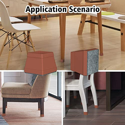 16 Pcs Square Chair Leg Protectors for Hardwood Floors, Silicone Felt Furniture Pads Non Slip,Free Moving Table Leg Covers,Chair Protectors for Wooden Floors. Brown - size: Large