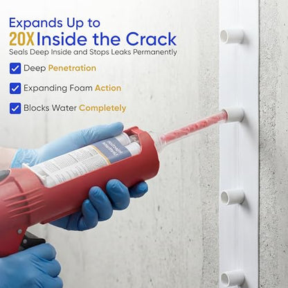 SolidFix 10ft Concrete Crack Repair Kit with All Tools – Professional Urethane Injection System – Wall Repair Paste for DIY Projects -Ideal Crack Filler to Stop Basement & Foundation Leak Permanently