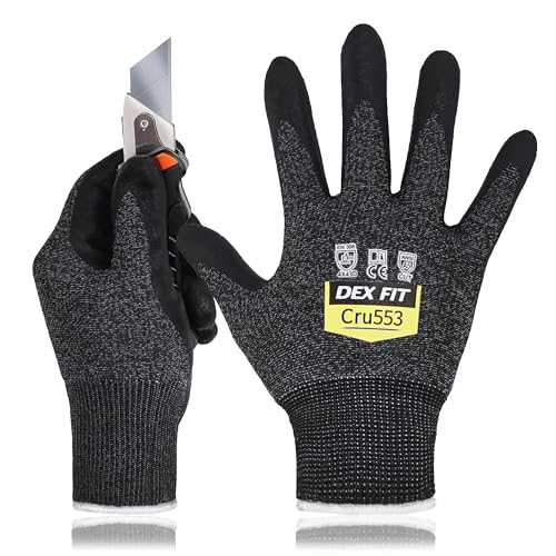 DEX FIT Level 5 Cut Resistant Gloves Cru553, 3D-Comfort Stretchy Fit, Power Grip, Professional Grade, Thin, Touch-Screen Compatible, Durable, Machine Washable; Black Gray S (7) 1 Pair - color: Blackgrey, size: Small