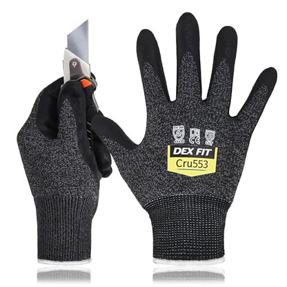 DEX FIT Level 5 Cut Resistant Gloves Cru553, 3D-Comfort Stretchy Fit, Power Grip, Professional Grade, Thin, Touch-Screen Compatible, Durable, Machine Washable; Black Gray S (7) 1 Pair - color: Blackgrey, size: Small