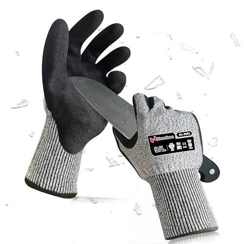 HandLove ANSI A4 Cut Resistant Gloves - 1Pair, Sandy Nitrile Anti-Slip Safety Work Gloves for Men, Knife Proof with Grip Coating for Construction Warehouse Glass Wood Work, Grey, M - color: Grey, size: Medium
