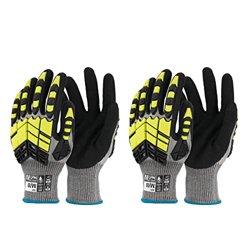 2 Pairs Safety Work Gloves,Impact Gloves for Men Women,Cut Resistant Non-Slip Heavy Duty Gloves with Nitrile Grip,Touch Screen Glove with Impact Protection for Mechanic Construction, Medium - color: Yellow, size: Medium (Pack of 2)