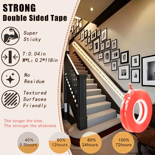 PHIXBEAR 0.2in Double Sided Tape Heavy Duty, Thickening, No Damage, Textured Surfaces Friendly, for LED Strips, Car Decoration, Rain Visor, Spoiler, Walls, and Posters