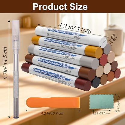 Wood Filler Sticks with Box, 16+4P Furniture Crayon Touch Up Wood Filler with 1P Knife, 1P Scraper and 1P Rag, Nail Hole Wax Sticks for Repairing Scratches and Nail Holes (16p) - size: 16p