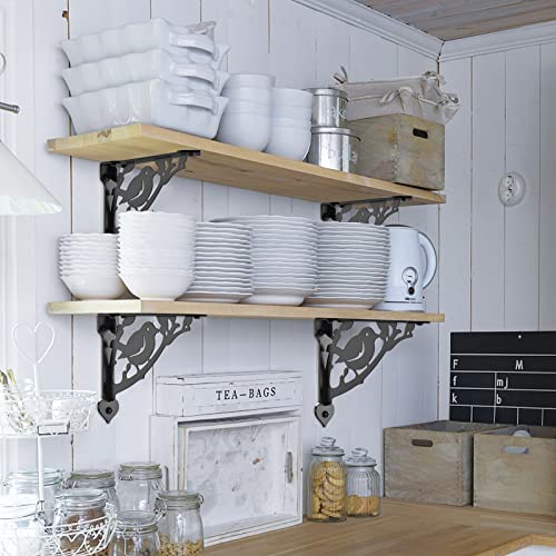 SELEWARE Heavy Duty Shelf Brackets 10 Inch, Bird Shelves Brackets, 300LB Capacity Decorative Metal L Brackets for Floating Shelves, Black Rustic Wall Mount Shelving Bracket with Screws, 4 Pack - size: 10 Inch, style: Bird-4 pack