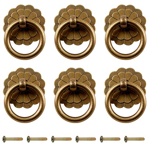 Zorfeter 6Pcs Antique Brass Ring Pulls Vintage Cabinet Small Ring Pulls Knobs Handles for Drawer Closet Cupboard - color: Antique Brass Ring Pulls
