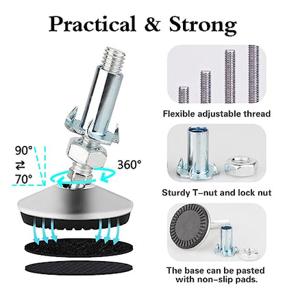 4 Set M10 Swivel Adjustable Leveling Feet, Heavy Duty Height Adjuster Furniture Leveler Foot with T Nut, Screw on Cabinet Table Chair Self Levelers Leg - 2" Base Dia & 2" Bolts Length - Silver - style: Silver Swivel Leg Levelers
