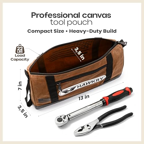 HAWKRY Heavy Duty Canvas Tool Bag Set of 2 – Waterproof Canvas Zipper Pouch, Garden Tool Bag, Construction Bags Heavy Duty, Small Zipper Pouch, Motorcycle Tool, Multipurpose Fishing Bag - color: Beige, Brown