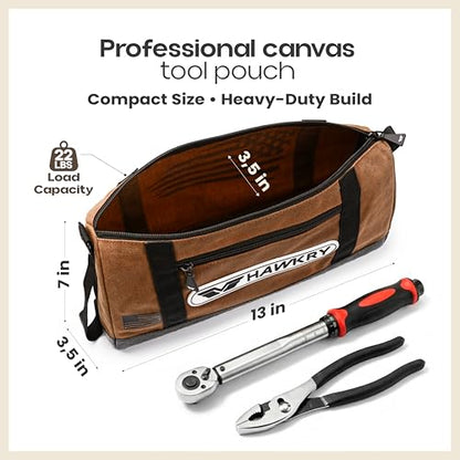 HAWKRY Heavy Duty Canvas Tool Bag – Waterproof Canvas Zipper Pouch, Garden Tool Bag, Construction Bags Heavy Duty, Small Zipper Pouch, Motorcycle Tool, Multipurpose Fishing Bag - color: Beige
