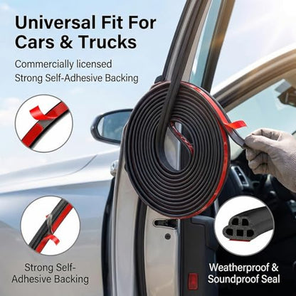 5-Hole 33ft/10m Automotive Weatherstrip Seal, Double Layer Rubber Door Edge Guard, Self-Adhesive Sound Deadening Seal Strip for Car, SUV, Truck Door Gap Protection (Black)