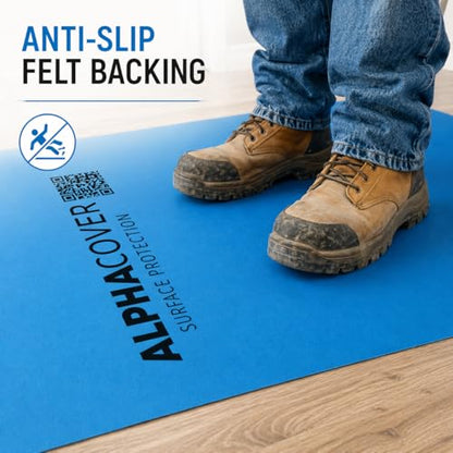 From Plain to Beautiful in Hours AlphaCover Blue Protective Floor Covering Sample - 20" x 20", Self-Adhesive Floor Protector for Moving & Construction, Waterproof & Breathable - size: Sample