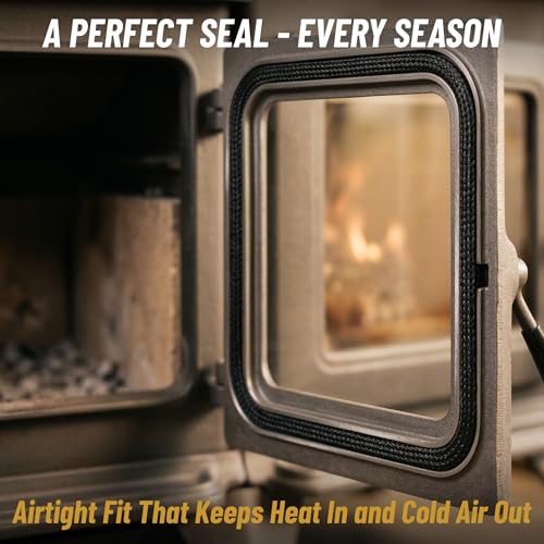 Midwest Hearth Wood Stove Replacement Gasket Kit – Made in USA Graphite Impregnated Fiberglass Rope Gasket & 2000°F Adhesive Cement for Woodburning Stoves (5/8" x 84" Rope) - size: 5/8" x 84" Rope