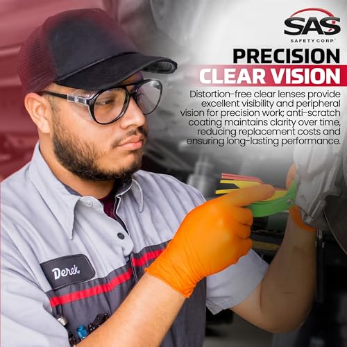 SAS Safety Safety Glasses | Polycarbonate Impact Resistant, Clear Lens Protective Eyewear | UV Protection | ANSI Z87.1 - size: One Size (Pack of 12)