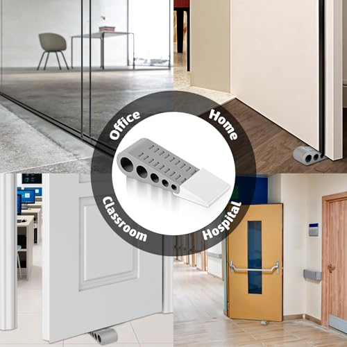 12 Pcs Rubber Door Stoppers, Extended Thickened Grey Anti Slip Door Stop Wedge with Holder No-Pinch Heavy Duty Doorstop for Home, Classroom, Office