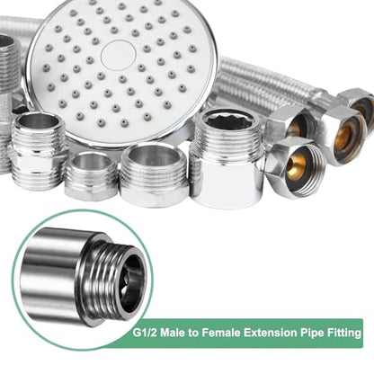 M METERXITY Shower Head Extension Arm, Stainless Steel G1/2 Male to Female Extension Pipe Fitting Adapter with PTFE Thread Seal Tape for Shower/Faucet, Pipe Plumbing Coupler 1.18"/30mm 2-Pack - size: 1.2"/30mm