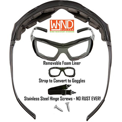 Large Motorcycle Riding Glasses Extreme Sports Wrap Sunglasses - color: Black | Clear