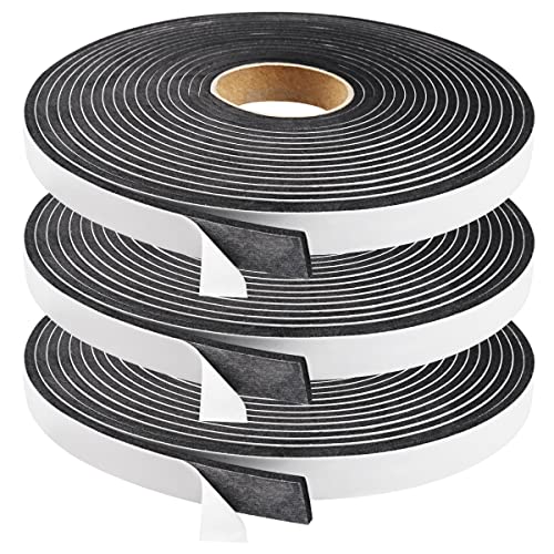 Seal Foam Tape,1/2 Inch W x 1/8 Inch T Weather Stripping for Door and Window,High Density Single Sided Closed Cell Door Insulation Weather Strip, 3 Rolls Total 50FT Black - size: 1/2"w X 1/8"t X 50ft