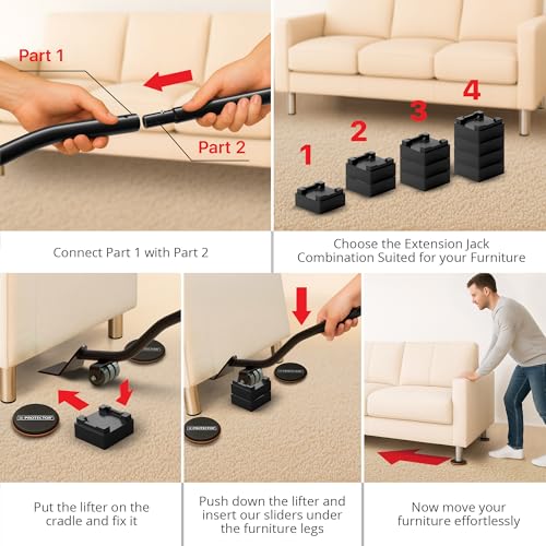 X-Protector Furniture Sliders for Carpet & Furniture Lifter Tool Set - 4 PCS 3 1/2" Sliders for Furniture with Foldable Furniture Jack. Move Your Furniture Easily with Furniture Movers for Carpets! - size: Lifter + 4 PCS 3.5"