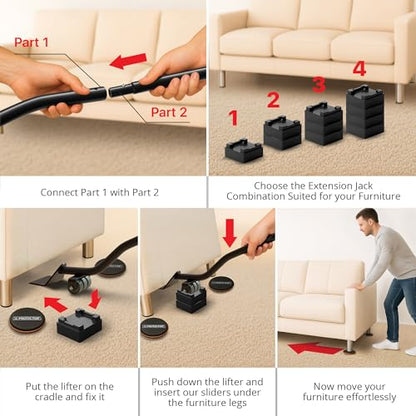 X-Protector Furniture Sliders for Carpet & Furniture Lifter Tool Set - 4 PCS 3 1/2" Sliders for Furniture with Foldable Furniture Jack. Move Your Furniture Easily with Furniture Movers for Carpets! - size: Lifter + 4 PCS 3.5"