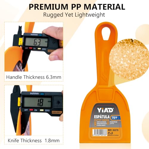 6 Pack Putty Knife 1.5" 2" 3" 4" 5" 6" Plastic Paint Scraper Tool Set Heavy Duty Drywall Repair kit,Flexible Spackle Knives with Hang Hole,Wall Putty for Spreader,Wallpaper,Mud,Plaster,Taping,Floor