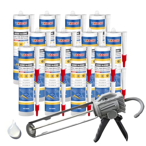 VGS067 Aquarium Safe Silicone Sealant - 100% Waterproof Fish Tank Glue, Clear Structural Adhesive for Glass Building & Repair, High Strength Acidic Cure (10.15 fl oz-12 Pack) - style: 12 Pack