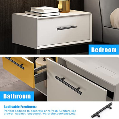 KNOBWELL 6 Pack 3-1/2" Black Kitchen Cabinet Handles, Euro Style Stainless Steel Cabinet Dresser Drawer Handles Matte Black, Overall Length 5-2/5 Inch - color: Black, size: 3 1/2inch(90mm)