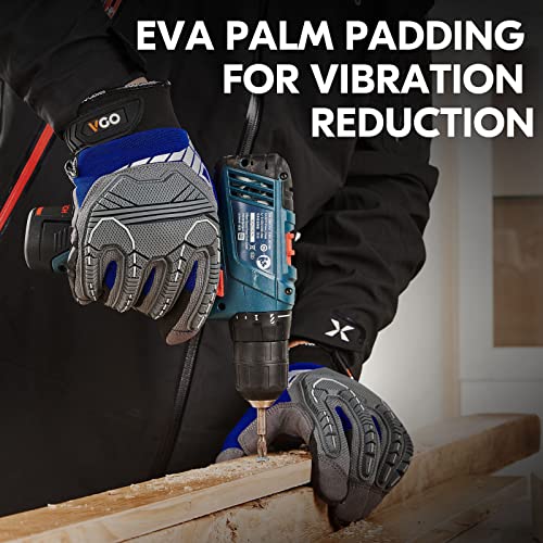 Vgo... 1-Pair Heavy Duty Synthetic Leather Work Gloves, Impact Protection Mechanic Gloves, Rigger Gloves, Vibration Reduction, Touchscreen Capable (Size L, Blue, SL8849) - color: Blue-regular, size: Large (1 Pair)