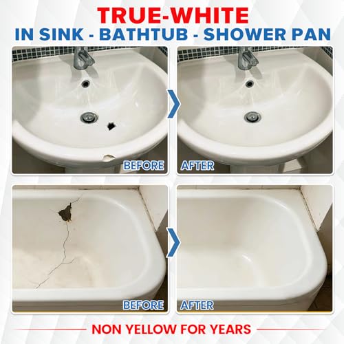Bathtub & Shower Repair Kit White, Acrylic, Enamel, Fiberglass Tub & Sink Professional Fix for Chips, Cracks, Scratches & Holes in Sinks, Showers, Toilets & Ceramic Tiles