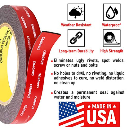 CANOPUS Double Sided Tape, 5952 Heavy Duty Mounting Tape, Strong Bond & Weatherproof Seal Strip for Automotive Mounting, Picture and Photo Frame, Poster, Craft, 0.75 in x 45 ft, Black, Made in USA - size: 0.75in X 15yd