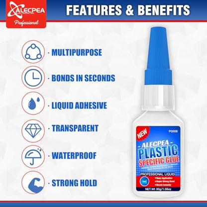 ALECPEA 30g Plastic Glue - High-Strength Acrylic & PVC Welder for Model Kits, Electronics & DIY Crafts - Instant Adhesive for ABS, PC & Hard Plastics - Quick 15s Set with 3 Precision Tips - size: 30g/1Pack, style: Plastic Glue