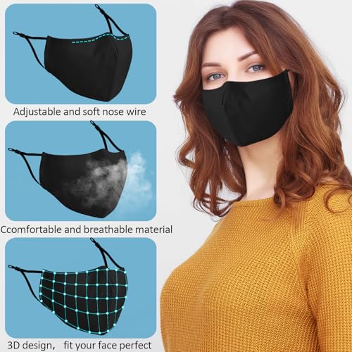 18 Pack Reusable Cloth Face Masks Washable Cotton Face Mask Adjustable Breathable Fabric Mask - color: Black