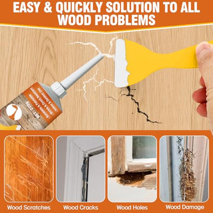 Wood Filler,220g Paintable & Sandable Wood Putty –Low Odor, Shrink & Crack Resistant-Quick Repair for Cracks, Holes and Damage-For Indoor & Outdoor Wood Repair(White)