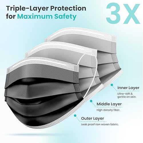 [Pack Of 150] Black Disposable Face Mask, 3-Ply Adult Masks, Facial Cover with Elastic Earloops For Home, Office, School, and Outdoors - style: Pack of 150