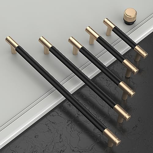 Asidrama 10 Pack Matte Black and Gold Kitchen Cabinet Knobs Knurled Dresser Knobs Black and Gold Drawer Knobs Cabinet Hardware Zinc Knobs for Dresser Drawers - color: Black-Gold, style: 10 Pack