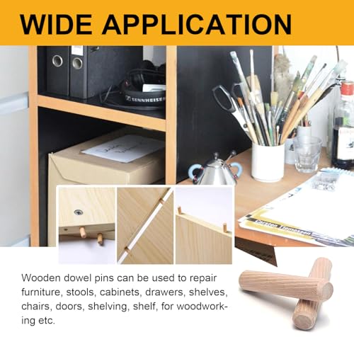 100 Pcs Wooden Dowel Pins, 5/16 x 2 inch Fluted Wood Dowels Hardwood Pegs for Furniture Leg Support, Cabinet Construction, Table Assembly - size: 100PCS 5/16X2